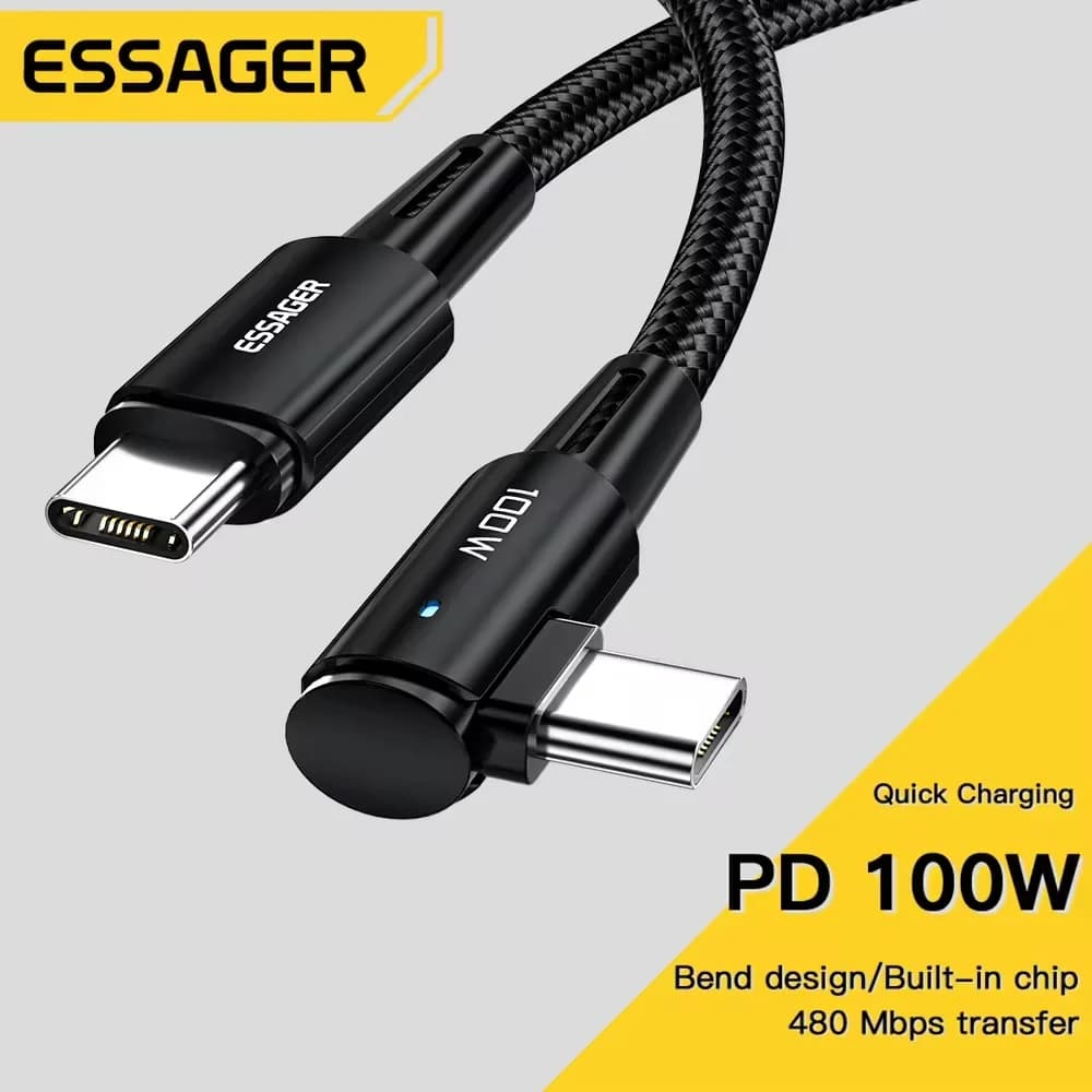 100W 90-stupňový USB-C na USB-C rýchlonabíjací kábel