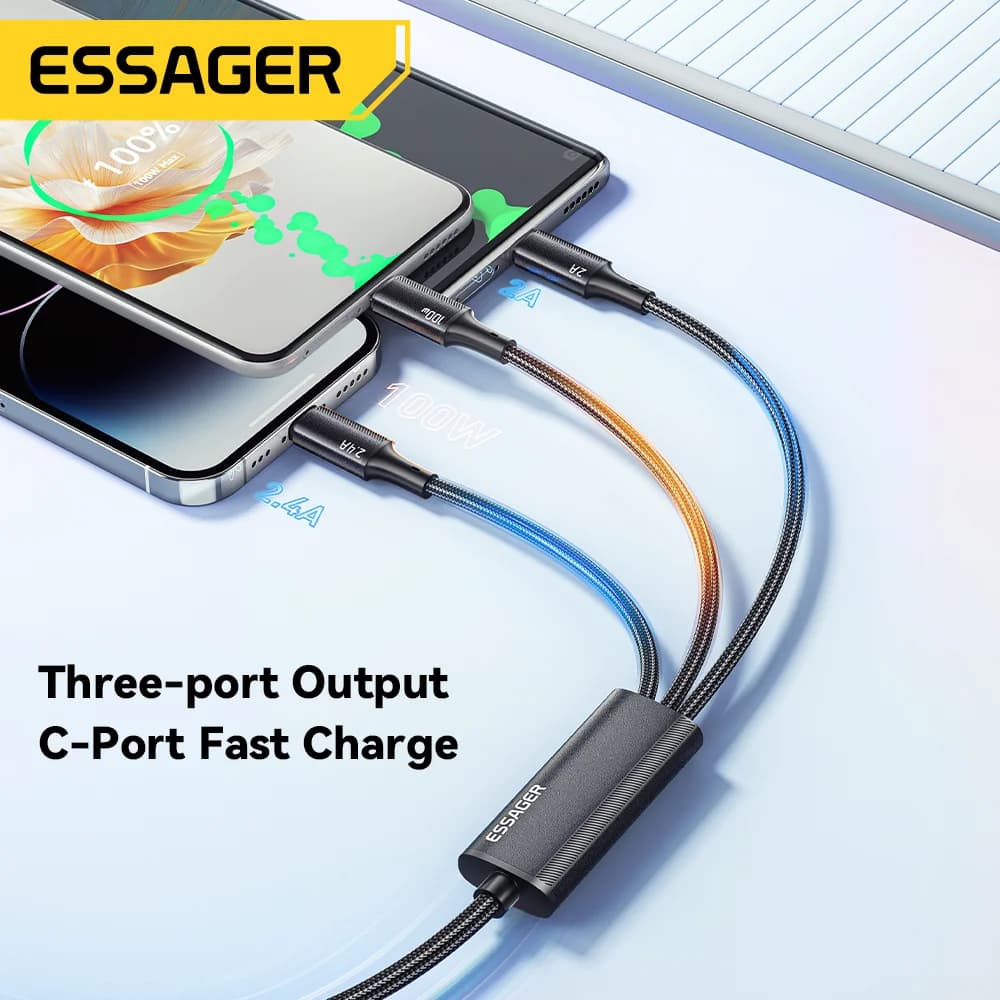 100W 3v1 USB-C na Lightning nabíjací kábel