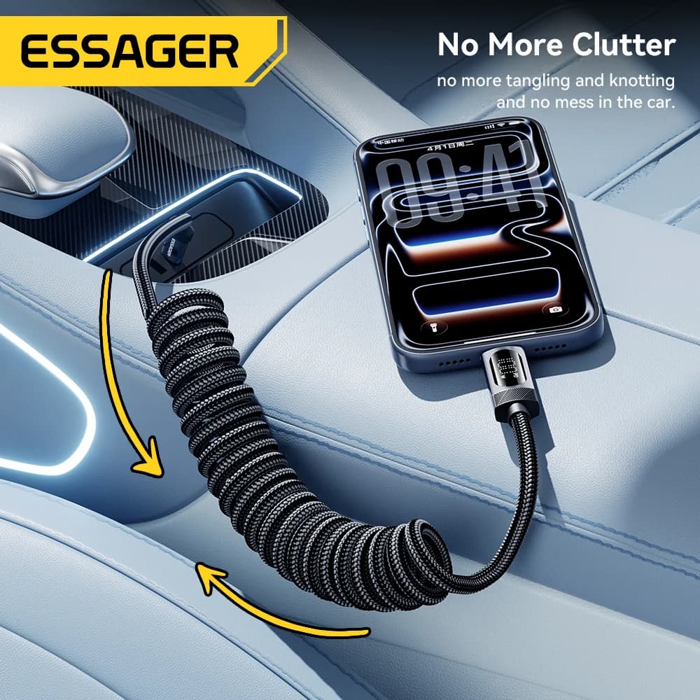 Automobilový kábel USB-C na USB-C 100W s pružinou