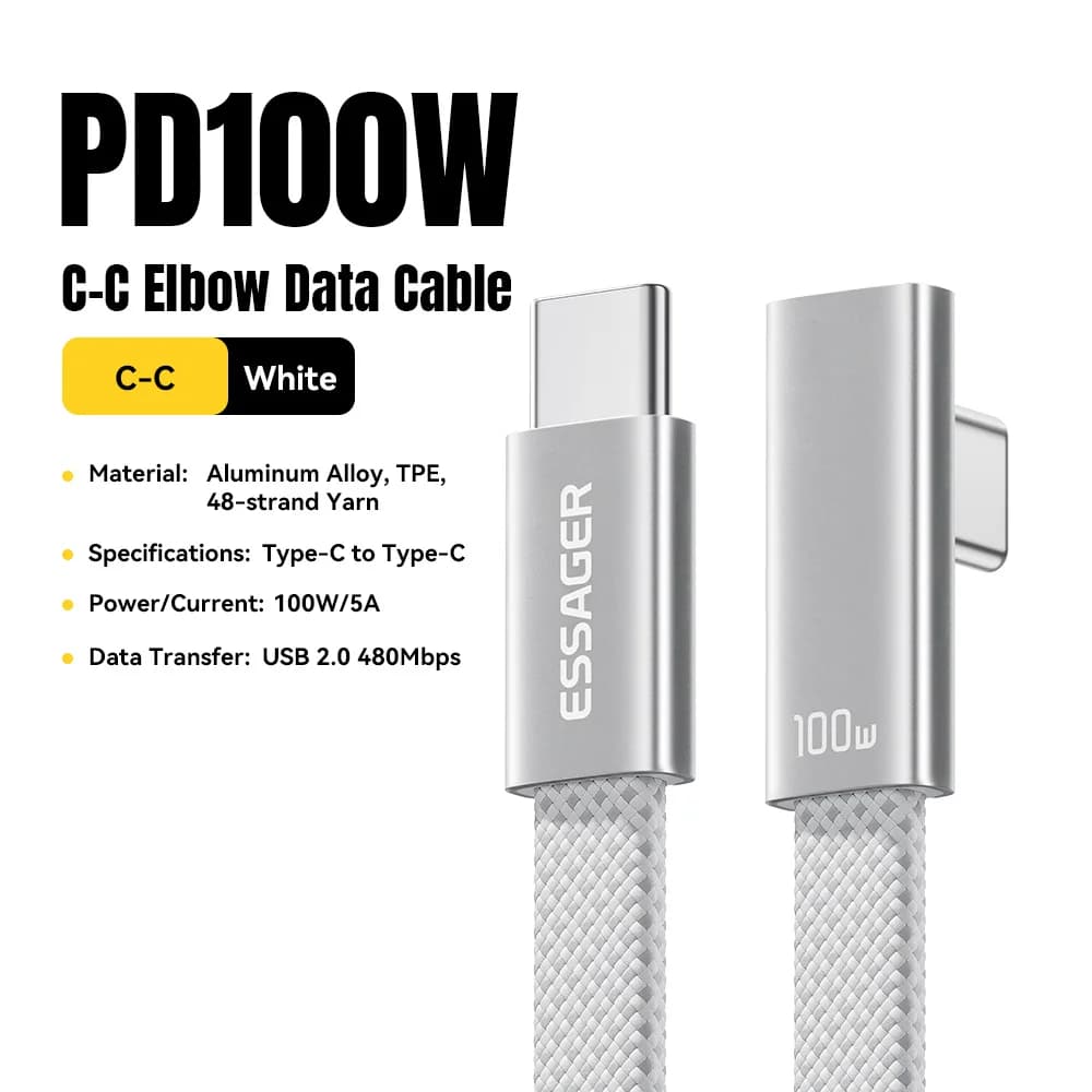 100W USB-C kábel na rýchle nabíjanie s ohybným konektorom