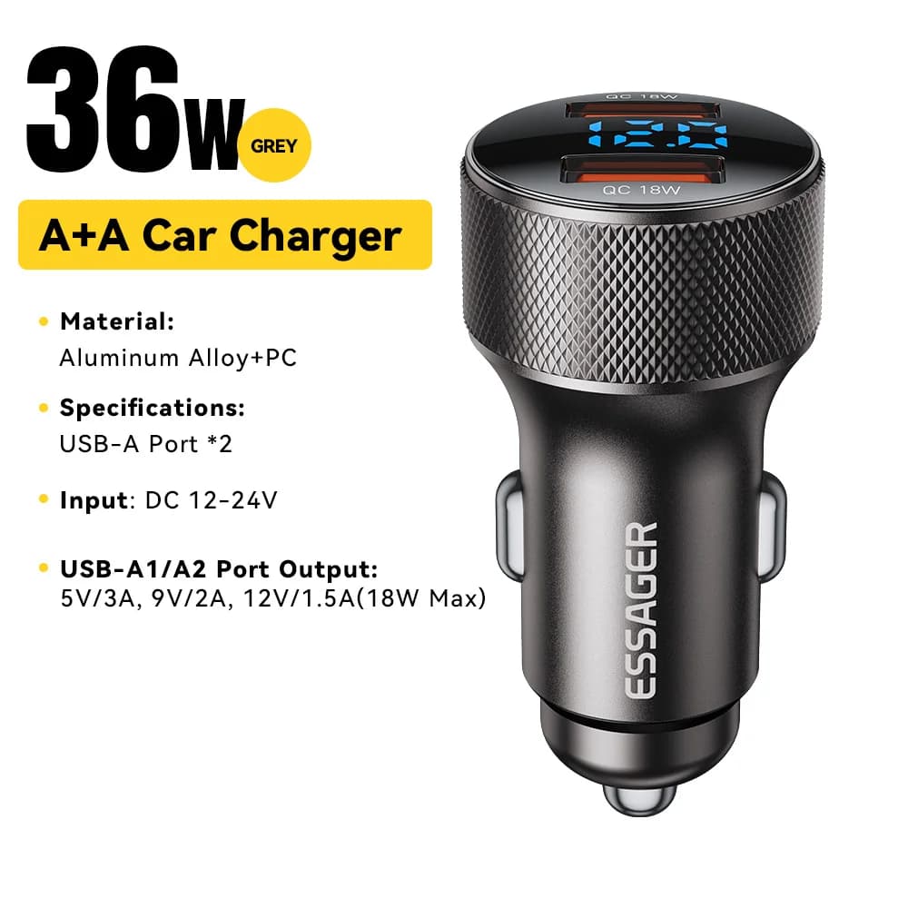 Automobilová nabíjačka 45W, duálne porty USB-C, s displejom