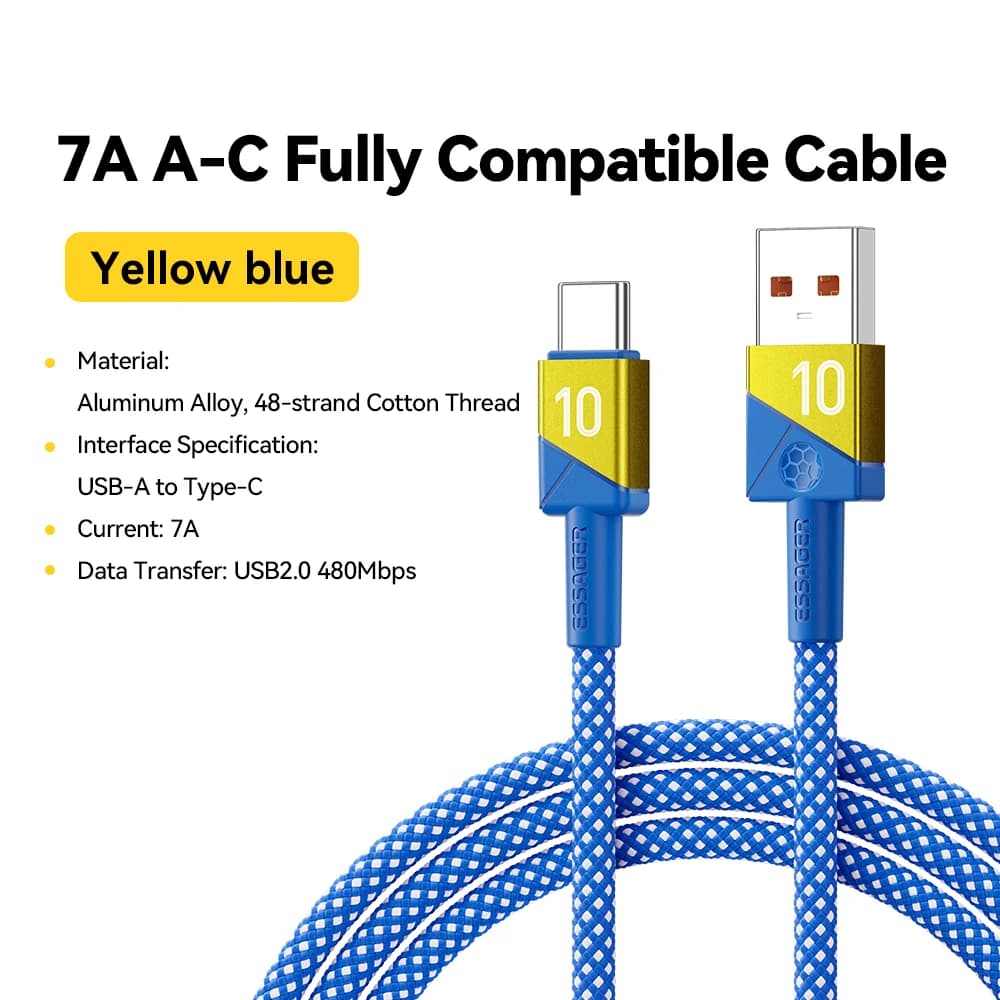 100W 7A USB-C super rýchly nabíjací kábel farby tímov