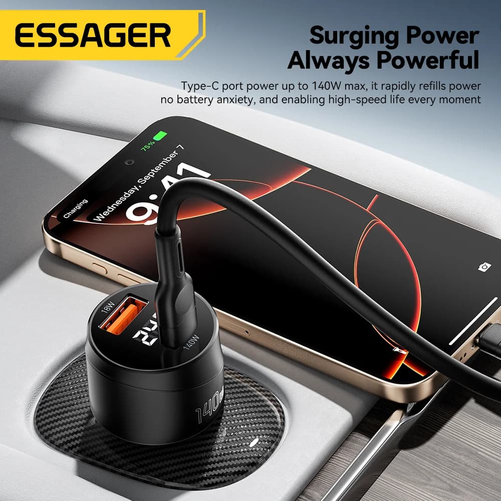 Automobilová nabíjačka USB-C 140W s PD 3.1 rýchlym nabíjaním
