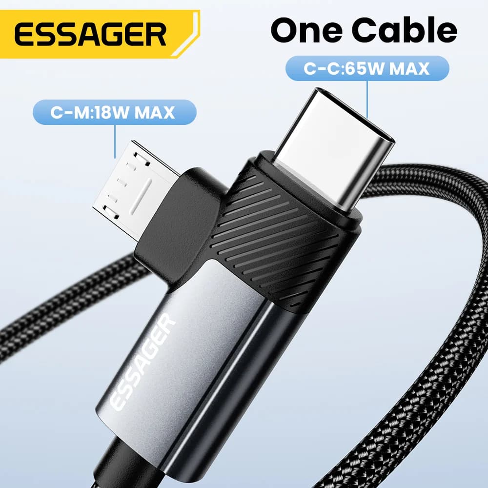 2v1 65W PD rýchlonabíjací kábel Type-C/USB-A na Micro