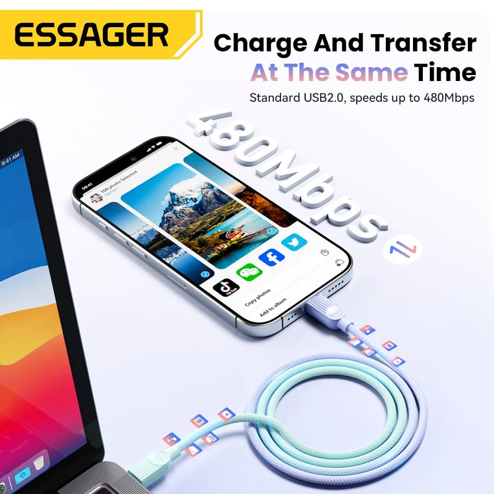 60W farebný USB-C na USB-C rýchlonabíjací kábel