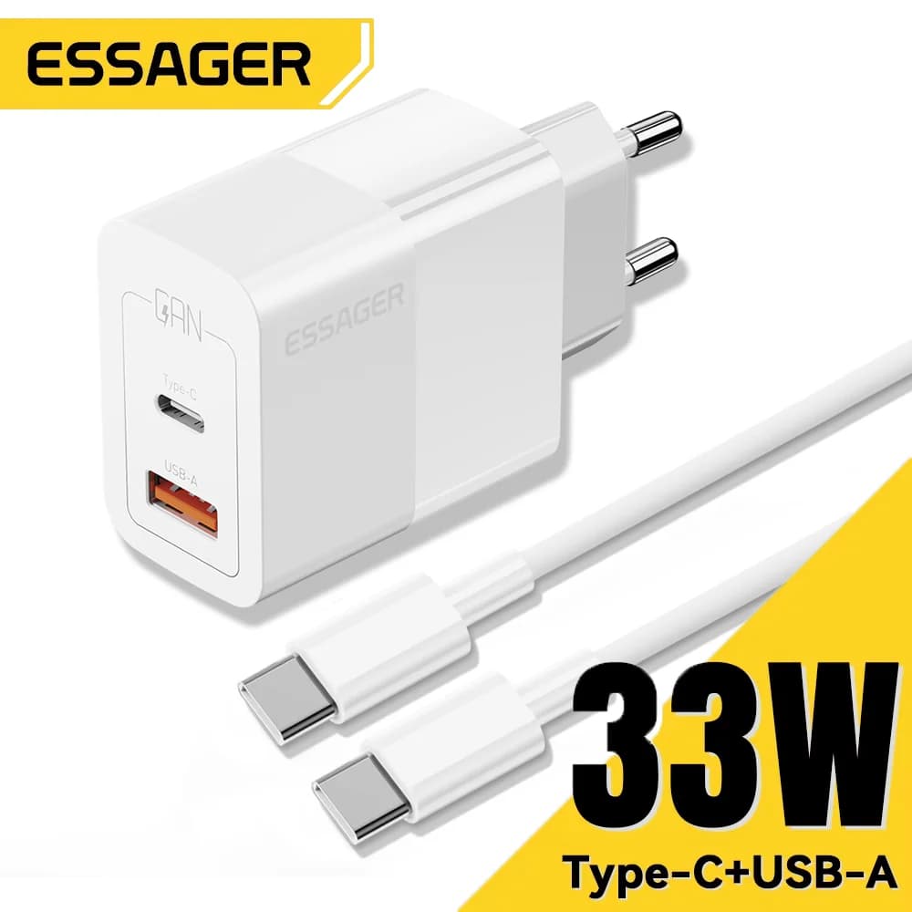 Miniatúrna sieťová nabíjačka 33W, duálne porty USB-C, rýchle nabíjanie