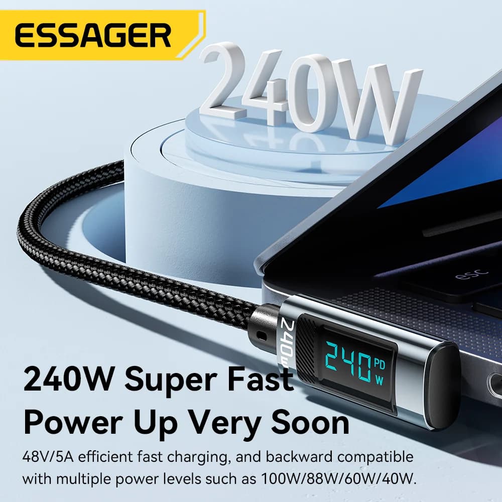 240W USB-C kábel s uhlom 90° (USB-C na USB-C)
