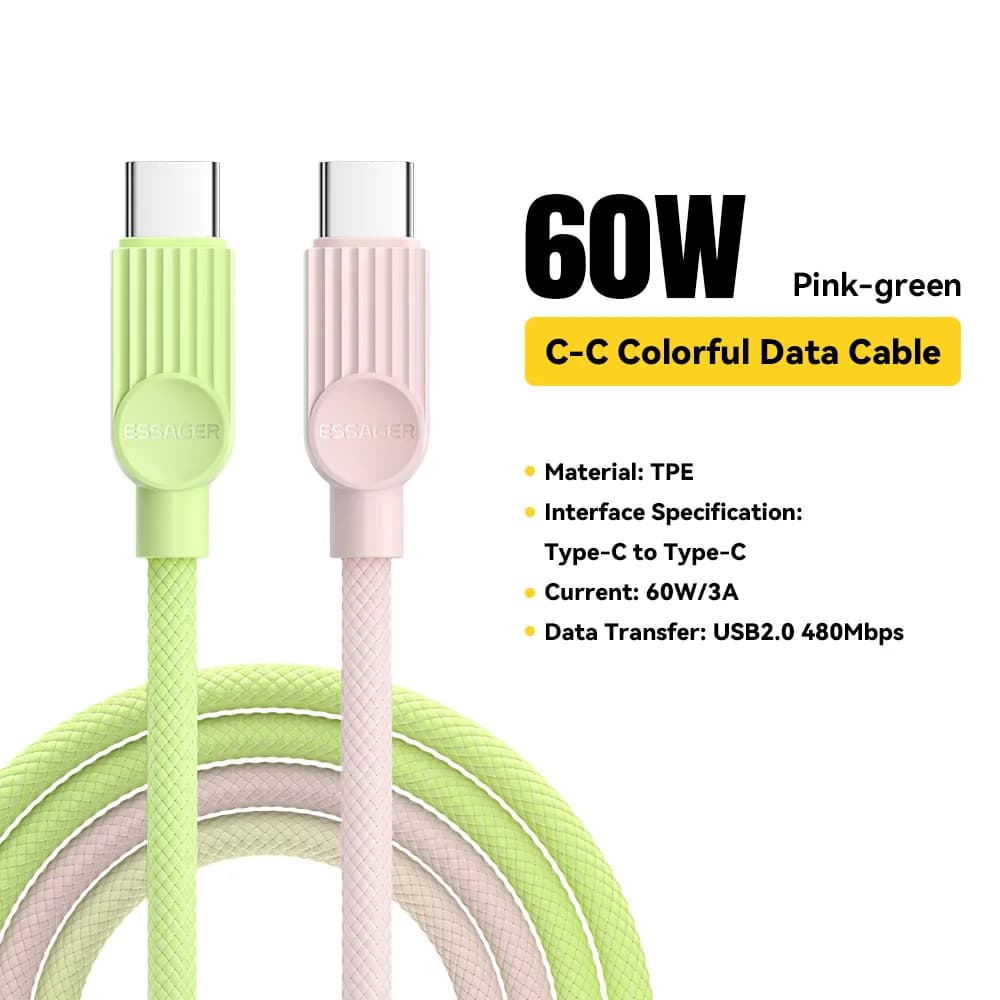 60W farebný USB-C na USB-C rýchlonabíjací kábel