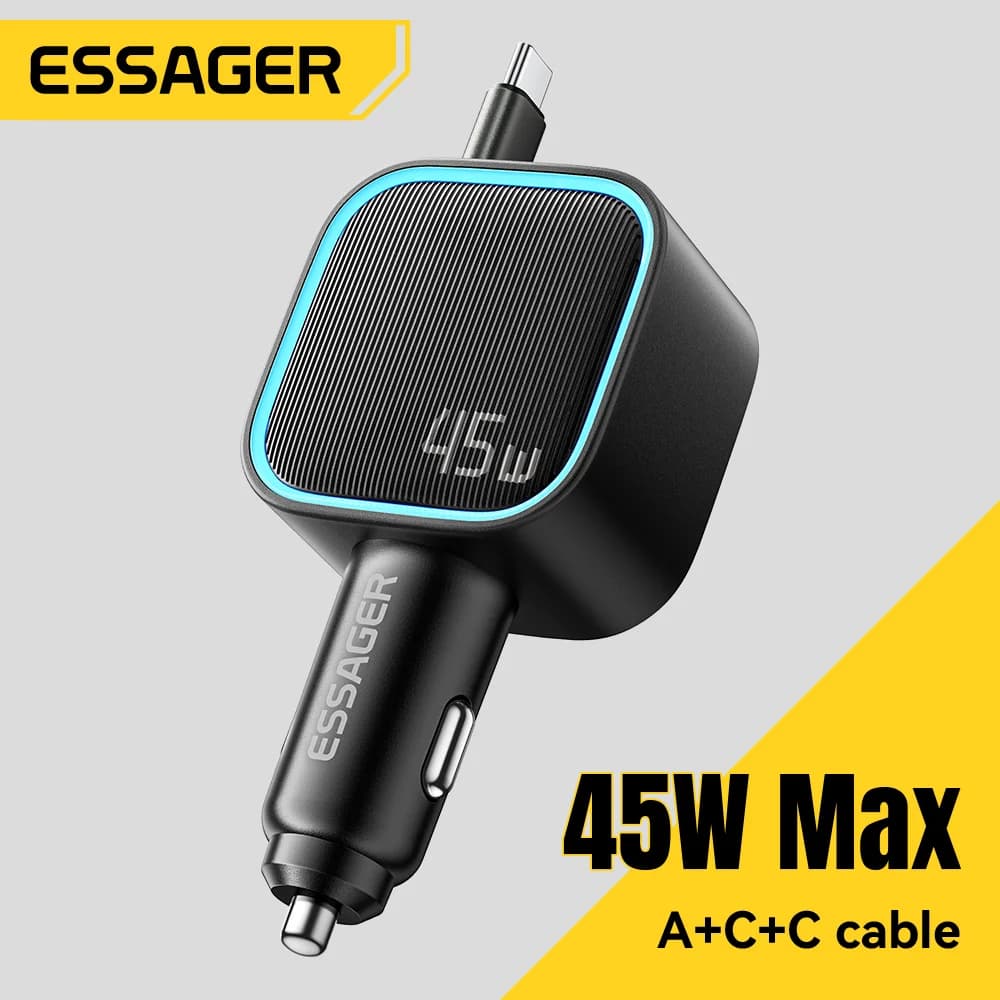 45W automobilová nabíjačka s 75cm retractable káblom PD