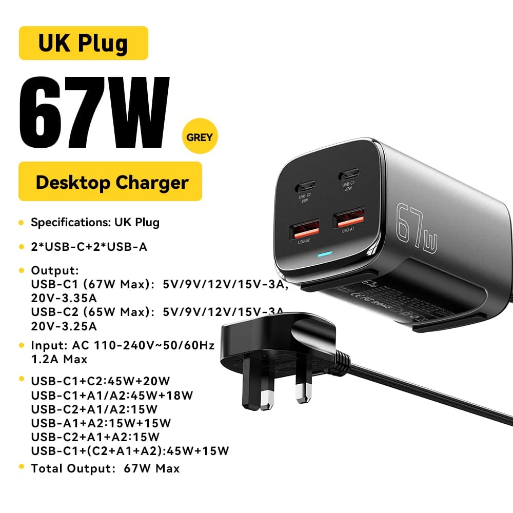 Stolová rýchlonabíjačka 67W GaN USB-C