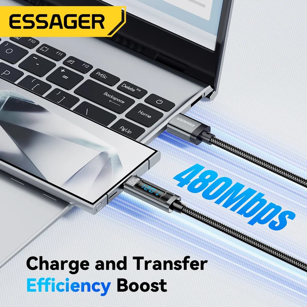 120W USB-C kábel na rýchle nabíjanie s LED displejom